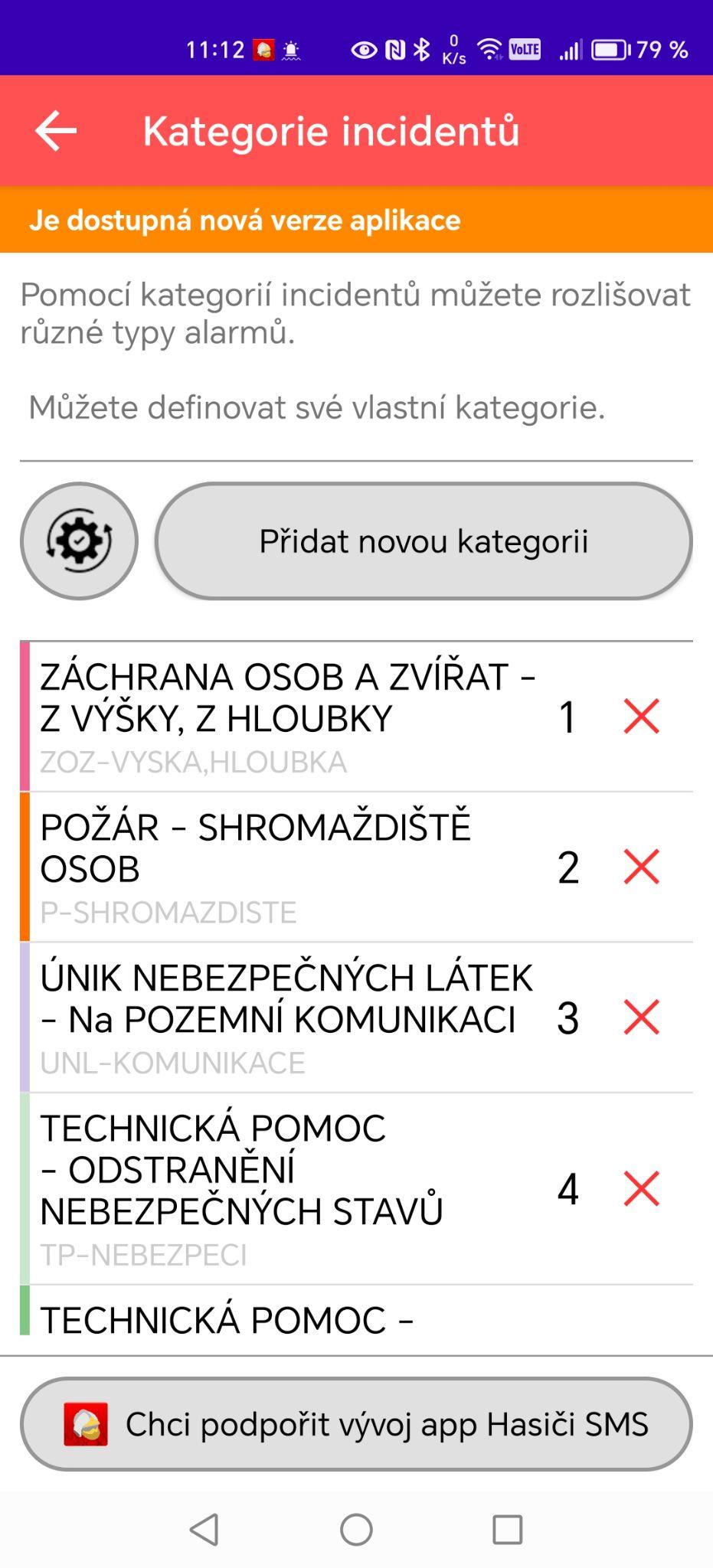Kategorie zásahů